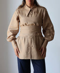 Beige linen shirt and corset set made from organic Japanese linen, handmade and curated by Nathalia Ojeda | iiwa kas